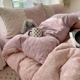 Popxstar  New small floral cloud wrinkle double yarn bed four-piece set princess lace quilt cover three-piece bed sheet set