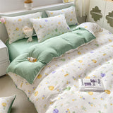 Popxstar Korean Retro Floral Bedding Set 100% Washed Cotton Bed Sheets Set Soft Duvet Cover Bed Linen Pillowcase Single Double Queen King