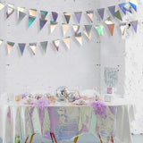 Popxstar  Iridescent Party Decorations Holographic Hanging Triangle Pennant Banner Flags Bunting Garland for Birthday Disco Party Supplies
