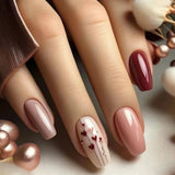 Popxstar 24pcs Solid Color Nail Fake Simple Love Design Mid-length Ballet False Nail Tips Red Wearable Lines Square Press on Nails Art