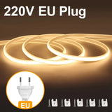 Popxstar 110V 220V Super Bright COB LED Strip with Switch FOB Tape Ribbon EU US Plug 35M 30M 25M 20M 15M 10M Neon Lights For Kitchen Room