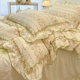Popxstar 2/3Pc Korean Princess Style Floral Ruffles Bedding Set Single Queen Size Soft Skin-friendly Washed Cotton Duvet Cover Pillowcase