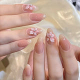 Popxstar 24pcs Simple Almond False Nails Sets Blush Design Press on Nails Art Datachable Short Oval Fake Nail with Jelly Glue Manicure