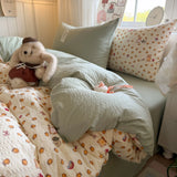 4Pcs Bedding Set Simple, Comfortable, And Retro Plaid Bed Sheets With Pillowcase Cotton Duvet Cover Set Single Bed Linen