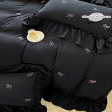 Popxstar 3pcs bow embroidery Bedding set ruffles Duvet Cover Set (1*Duvet Cover + 2*Pillowcase, Without Core)for bedroom guest room