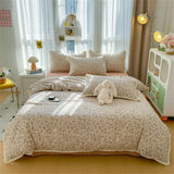 Popxstar INS Girls Cherry Soft Bedding Set Washed Cotton Bed Sheet Queen King Size Duvet Set Flower Comforter Set Pillowcase Bed Linens