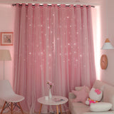 Popxstar Blackout Kids Curtains Nordic Star Ins Princess Wind Curtain Baby Window Decor Double Layer Star Hollow Curtains for Bedroom Hot