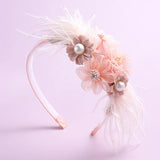 Popxstar New Handmade Flower Girls Headbands Cute Pearl Feather Wedding Crown Princess Dance Party Headwear Fashion Hoop Accessories