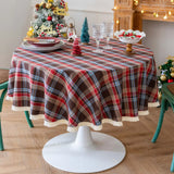 Popxstar Christmas Round Table Cloths Plaid Tablecloth with Tassel Dust-Proof Table Covers for Kitchen Party Dinner Tabletop Decoration