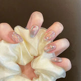 Popxstar Handmade Press on Nails Blue Aurora Mermaid Fake Nail Patches Wearable Detachable French Pearl Almond False Nail Tips 10pcs