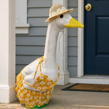 Summer Daisy Floral Print Bikini & Straw Sun Hat Set For 23 Inch Porch Goose Statue Beach Outdoor Yard Decoration