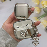 Popxstar  Electroplated Silver Soft TPU Case For AirPods 4 3 Pro 2 1 Mirror Plating Earphone Protective Cover Heart Keychain Accessories