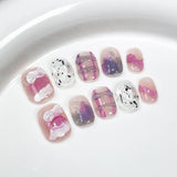 10pcs 3D Fresh Fruit Stick on Nails Cute Cartoon Press on Nails Stickers Summer Sweet Short Square Wearable Handmade Fake Nails
