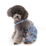 Small Dog Denim Overalls With Cute Heart Print Pet Clothes For Teddy Bichon Shih Tzu Lightweight Daily Wear