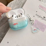 Popxstar  Korea lovely transparent gradient goldfish koi soft earphone case for airpods 4 pro 2 3nd protection cover coque cute pendant