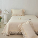 Popxstar  80% Cotton 20% Linen Soft Comfortable Quilted Bedspread, Lace Ruffles Bed Cover, Mattress Topper, Bed Sheet, Pillowcases 3Pcs