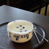 Popxstar Salad Bowl Transparent Cat Line Art Glass Bowl Borosilicate Fruit Yogurt Bowl Microwave Style Dessert Walled Snack Container