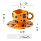 Popxstar  Creative Halloween Ceramic Mug Disc Set Household Kitchen Coffee Cup Plates Pumpkin Bat Milk Oat Breakfast Cup Set Festival Gift