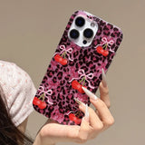 Popxstar  Rose Leopard Print Red Cherry Glitter Phone Case for IPhone 13 15 14 16 Pro Max Fashion Bling Shockproof Cover for Iphone 17 Pro