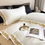 Popxstar  1000TC Egyptian Cotton Luxury Gold Embroidery Bedding Set Black Khaki Patchwork Duvet Cover Bed Sheet Fitted Sheet Pillowcases