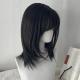 Popxstar Y2K Wig for Women Black Medium Long Straight Hair Natural Simulation Daily Use Wig with Bangs Short Hair Bob Wig