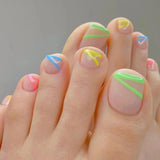 Popxstar 24pcs Colorful Cat's Eye Fake Toenails Sets Dopamine Design Full Cover Nail Tips Short Square Press on Nails Reusable False Nail