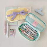 Popxstar INS Style Korean Fabric Craft Pencil Case Minimalist Bowknot Buggy Bag Student Stationery Bag Desktop Storage Bag