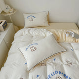 Cute Bread Rabbit Embroidery Bedding Set Lovely Cartoon Single Double Duvet Cover Set Soft Skin-friendly Quilt Cover Pillowcases