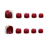 Popxstar  Summer Charm Manicure for Foot Red Fake Toenails Shiny Diamond Designs Short Square Head Press on Toe Nails Stick-on False Nails