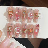 Popxstar 10Pcs Set Blue Handmade Press On Nails Snowflakes Ballet with Rhinestones False Nails Decoration Manicure Fake Nails Tips Art