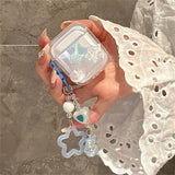 Popxstar Cute 3D Star Love Heart Clear Headphones Case For AirPods 1 2 3 With Bell Pendant Protective Shell Soft Cover For AirPods Pro 2
