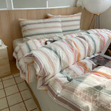 Popxstar  Ins Nordic Bedding Set Striped Pure Cotton Duvet Cover Set Skin-Friendly Single Twin Full Queen Size Flat & Fitted Sheets Set