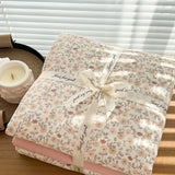 Popxstar  Ins floral print Bedding set knitted cotton Flat sheet set Four pieces duvet cover double layer-yarn 4Pcs lovely Fitted sheet