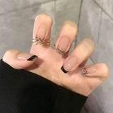 popxstar 24Pcs Pink French Style Fake Nails 3D Bowknot Designs Short Square Press on Nails Sweet Korean Fashion False Nail for Women Girl