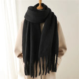 Popxstar Winter Scarf for Women Cashmere Warm Solid Pashmina Blanket Wraps Female Thick Soft Bufanda Big Tassel Shawl Long Poncho Echarpe