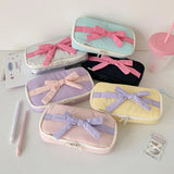 Popxstar INS Style Korean Fabric Craft Pencil Case Minimalist Bowknot Buggy Bag Student Stationery Bag Desktop Storage Bag