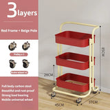 Popxstar cabin weekend inspo 3 Layer Contrast Color Trolley Storage Shelf Multi-layer Movable Trolley Cosmetics Snack Storage Rack Bathroom Mobile Shelf Home