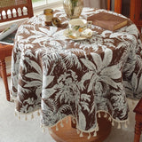 Home Decoration Round Tablecloth Pastoral Floral Jacquard Thickened Table Cloth with Tasseles Party Kitchen Dining Table Cover