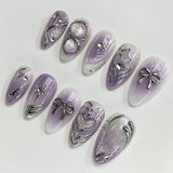 24pcs Red Cat Eye Press on Nails Pearl Heart Stick on Nails Bow French Fake Nails Sweet Cute Flower Nail Almond 3D False Nail