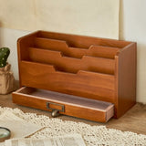 Wooden File Sorting Box Rustic Multi-layer Grocery Organizer with Drawer Large Capacity Desktop Drawer Storage Box Office Use