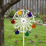 Simple Iron Ferris Wheel Bird Feeder Wall Mounted Decorative Garden Bird Feeder Weatherproof Rotating Garden Stake for Patio