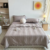 Popxstar INS Style White Pink Quilted Ruffles Quilt Blanket Bedspread Washed Solid Color Korean Princess Style Summer Thin Quilt 1/3Pc