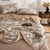 Popxstar  New cotton printed bubble double-layer yarn soybean summer quilt four-piece summer cool quilt air conditioner quilt