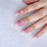 popxstar Gradient Red Black Fake Nails Long Almond Press on Nails Blush Pink Ballet Detachable False Nails Tips for Women and Girls 24Pcs
