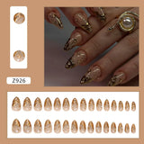 Popxstar 24pcs White Flower Fake Nail Tips Ins Yellow Pink Blush False Nails Wearable Full Cover European Almond Shaped Press on Nails