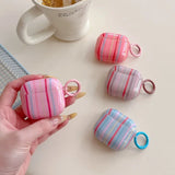Summer Dopamine Simple Color Collision Stripes Splicing Earphone Case For Airpods 4 3 2 1 Case For Airpods Pro2 Cases with Hook