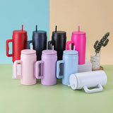 50 Oz Giant Straw Cup 304 Stainless Steel Vacuum Insulated Cup Large Capacity Portable Handle Car Cup