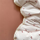 Popxstar INS Girls Cherry Soft Bedding Set Washed Cotton Bed Sheet Queen King Size Duvet Set Flower Comforter Set Pillowcase Bed Linens