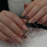 Popxstar 24pcs White Flower Fake Nail Tips Ins Yellow Pink Blush False Nails Wearable Full Cover European Almond Shaped Press on Nails