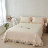 Popxstar  80% Cotton 20% Linen Soft Comfortable Quilted Bedspread, Lace Ruffles Bed Cover, Mattress Topper, Bed Sheet, Pillowcases 3Pcs